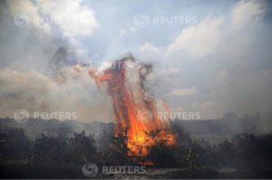 ملاحظات كاميرا تحمل وكالة رويترز على تغيير الشروحات المرفقة ببعض صورها الخاصة بالحرائق المفتعلة من الفلسطينيين